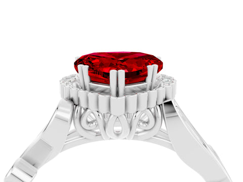 White gold Heart Cut Ruby Halo Ring with Vintage Split Shank and Four-Prong Setting_28