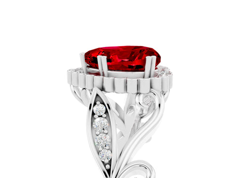 White gold Heart Cut Ruby Halo Ring with Vintage Split Shank and Four-Prong Setting_29