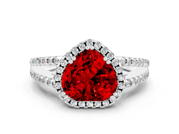 Silver Heart Cut Ruby Halo Split Shank Engagement Ring