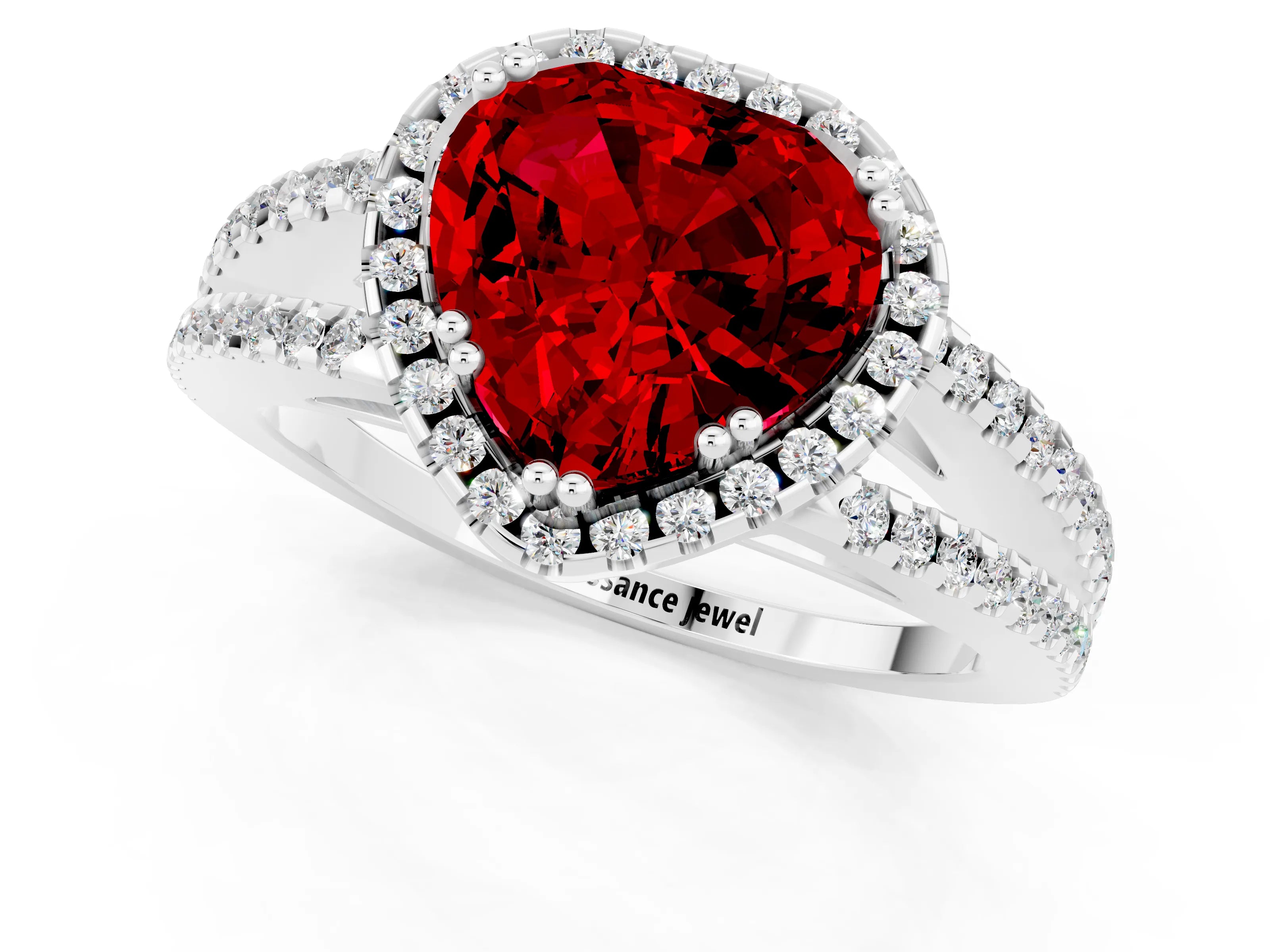 White gold Heart Cut Ruby Halo Split Shank Engagement Ring_13