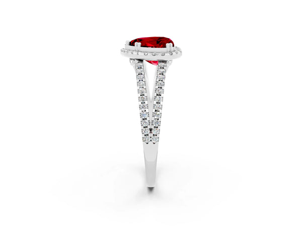 Platinum Heart Cut Ruby Halo Split Shank Engagement Ring