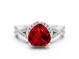 White gold Heart Cut Ruby Halo Twist Band Solitaire Prong Setting Ring
