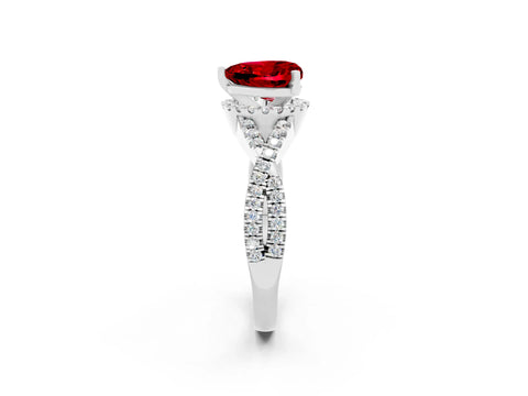 White gold Heart Cut Ruby Halo Twist Band Solitaire Prong Setting Ring_2