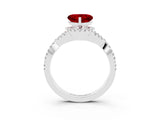 White gold Heart Cut Ruby Halo Twist Band Solitaire Prong Setting Ring_3
