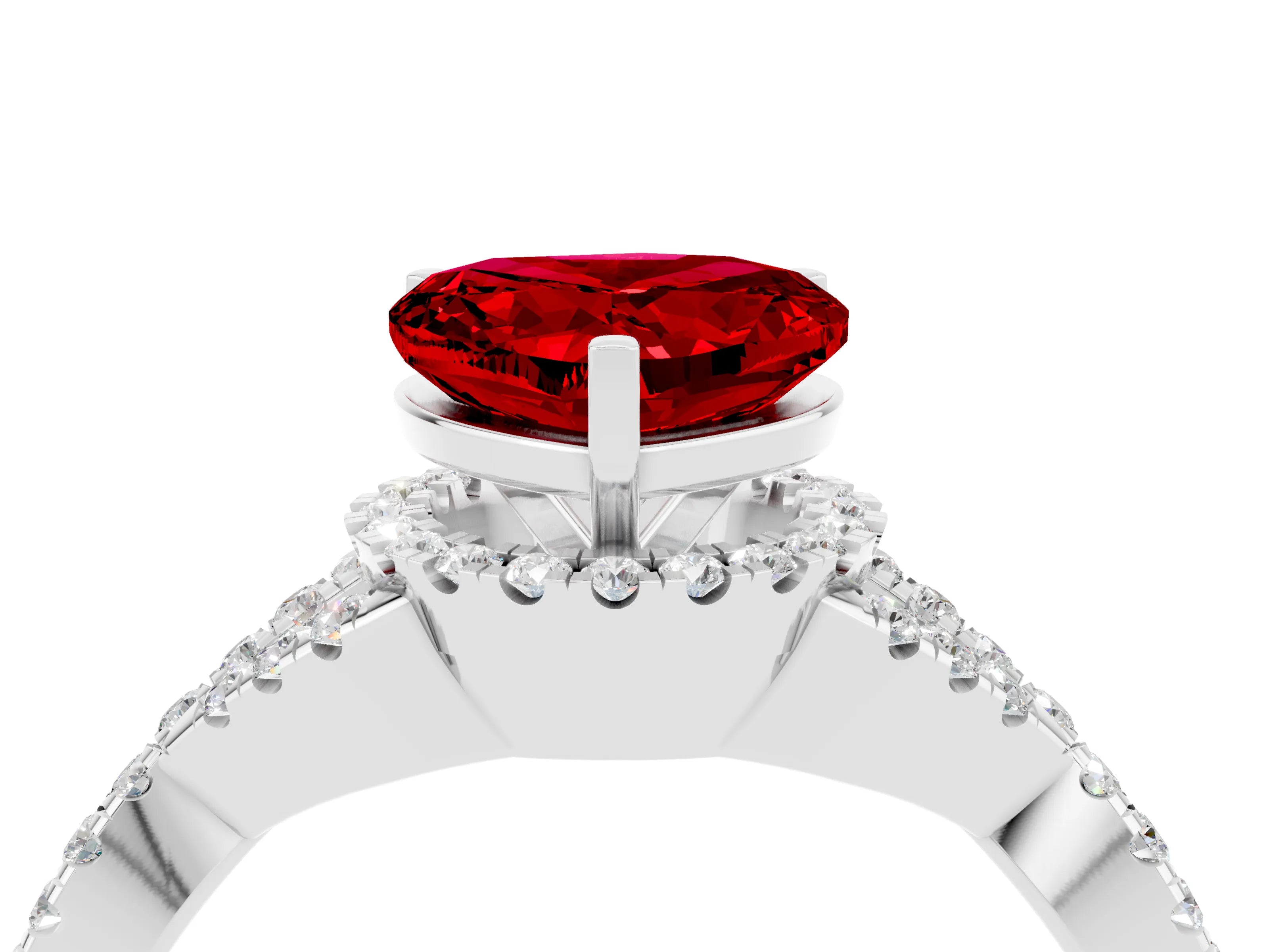 White gold Heart Cut Ruby Halo Twist Band Solitaire Prong Setting Ring_4