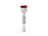 White gold Heart Cut Ruby  Halo Twist Band Solitaire Prong Setting Ring_56