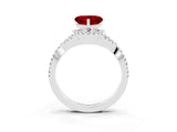 White gold Heart Cut Ruby  Halo Twist Band Solitaire Prong Setting Ring_57