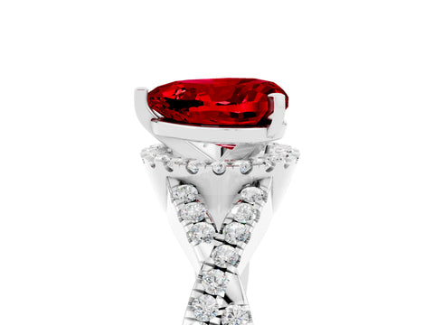 White gold Heart Cut Ruby Halo Twist Band Solitaire Prong Setting Ring_5