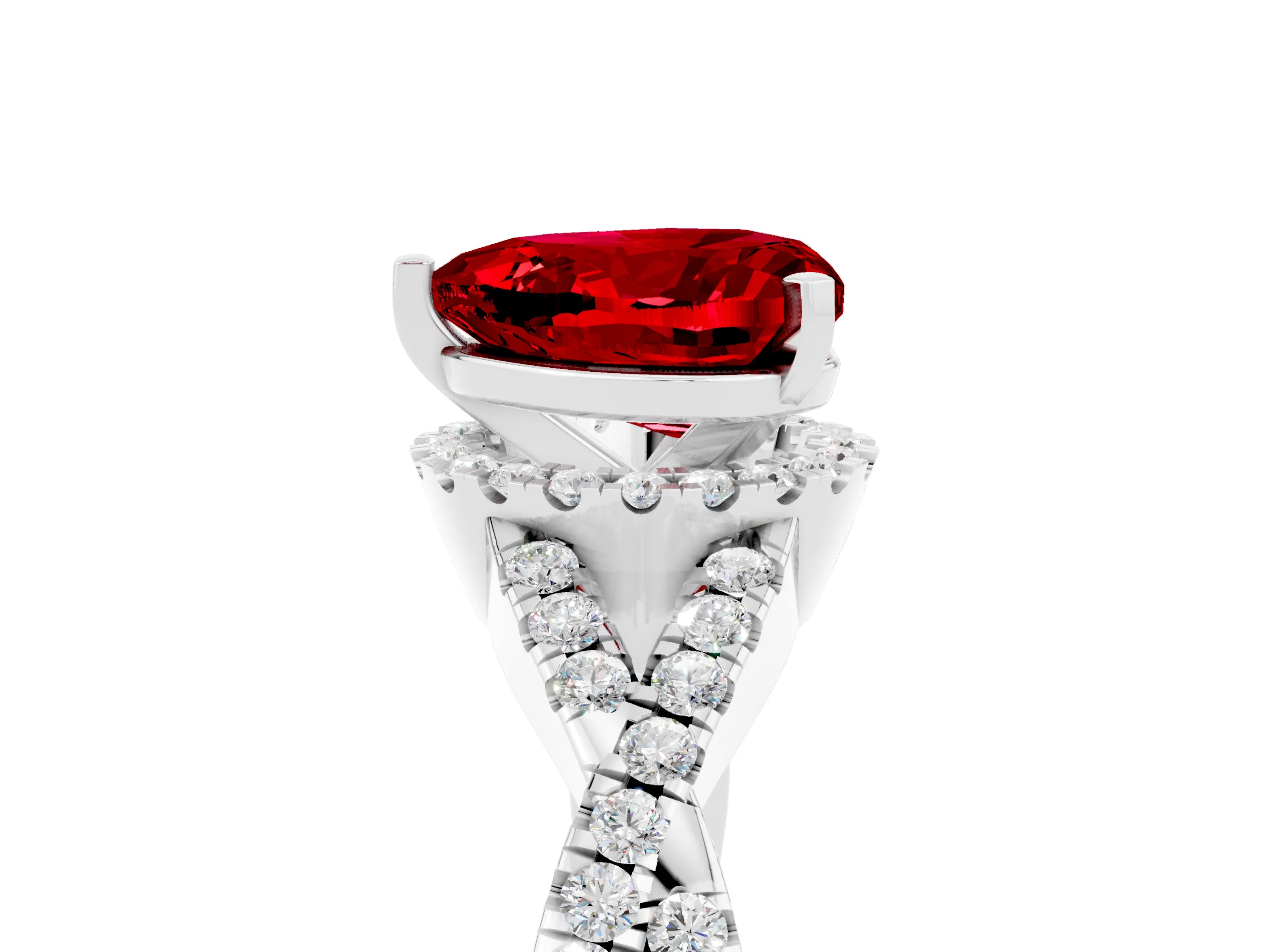 White gold Heart Cut Ruby Halo Twist Band Solitaire Prong Setting Ring_5