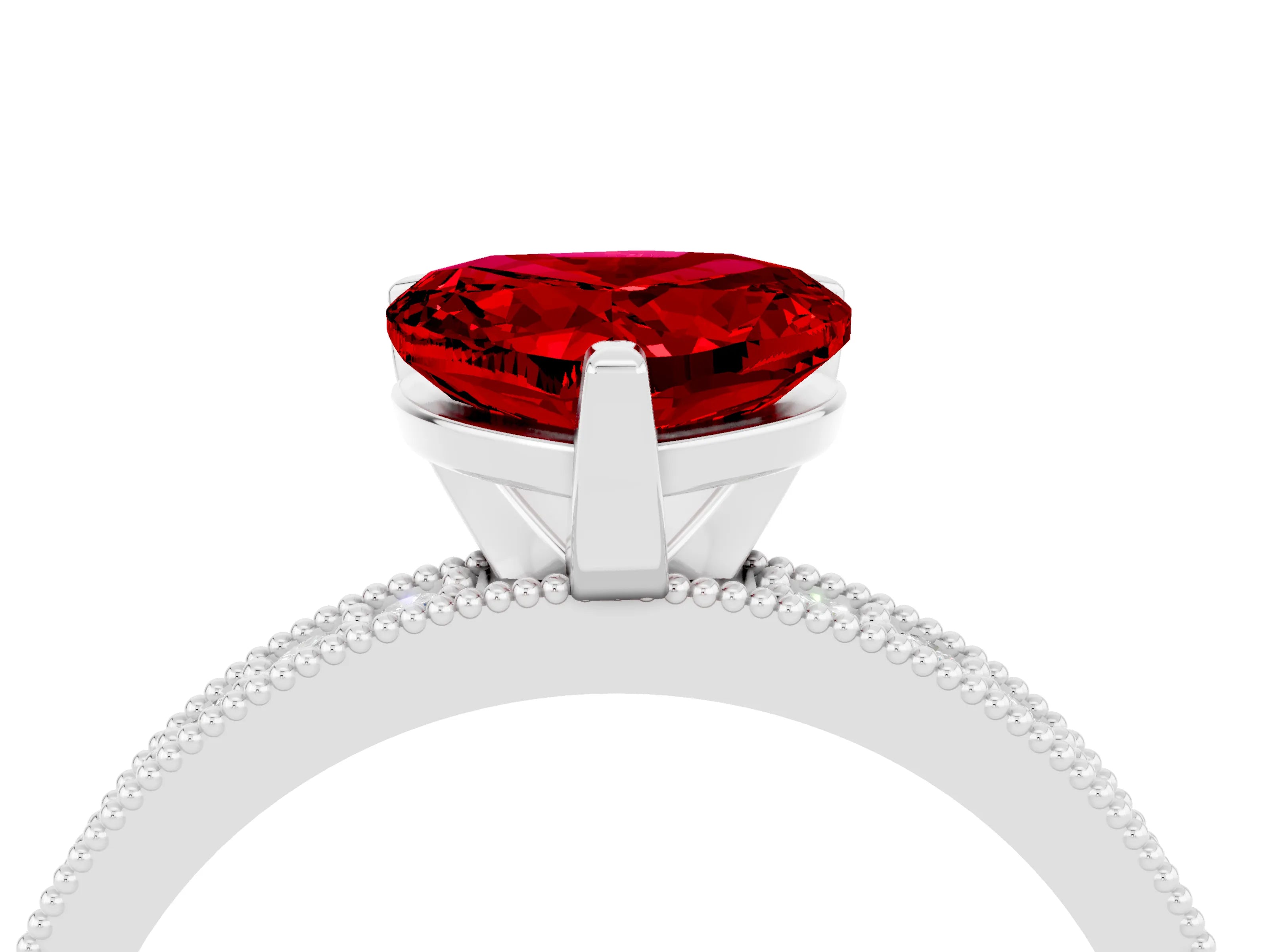 White gold Heart Cut Ruby Milgrain Pavé Engagement Ring with Four-Prong Setting_16