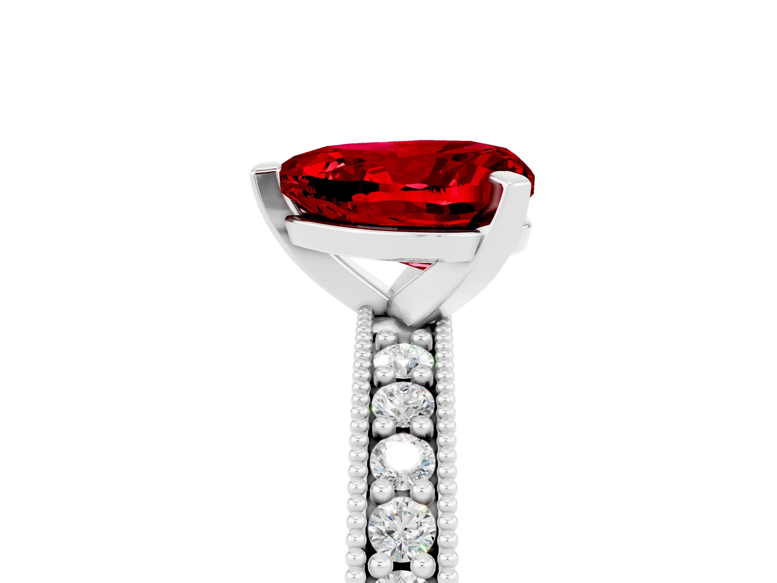 White gold Heart Cut Ruby Milgrain Pavé Engagement Ring with Four-Prong Setting_17