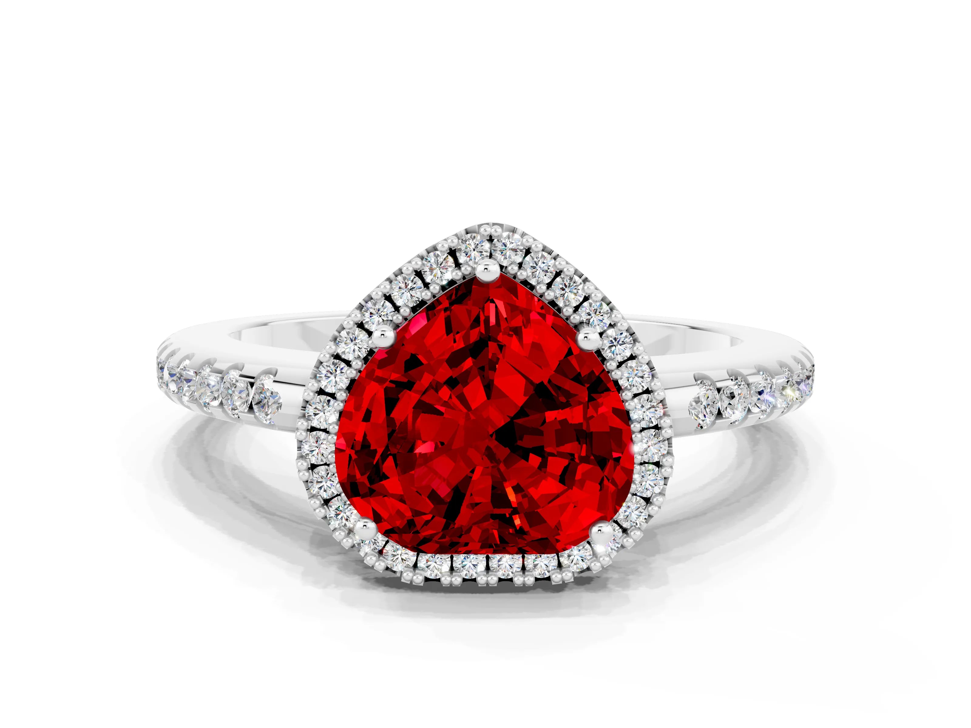White gold Heart Cut Ruby Pavé Halo Ring with Four-Prong Setting_12