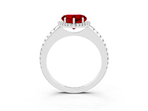 White gold Heart Cut Ruby Pavé Halo Ring with Four-Prong Setting_15