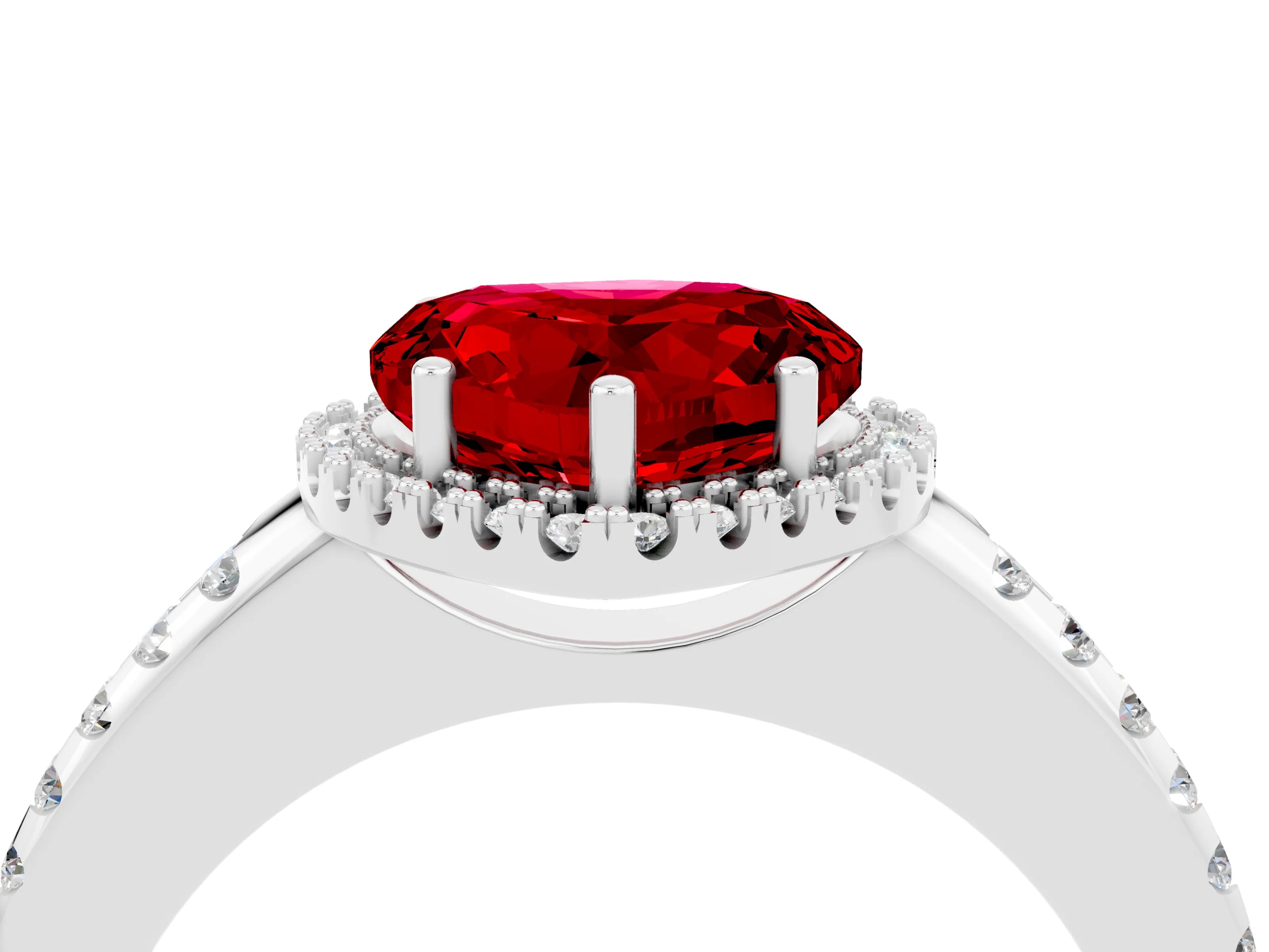 White gold Heart Cut Ruby Pavé Halo Ring with Four-Prong Setting_16
