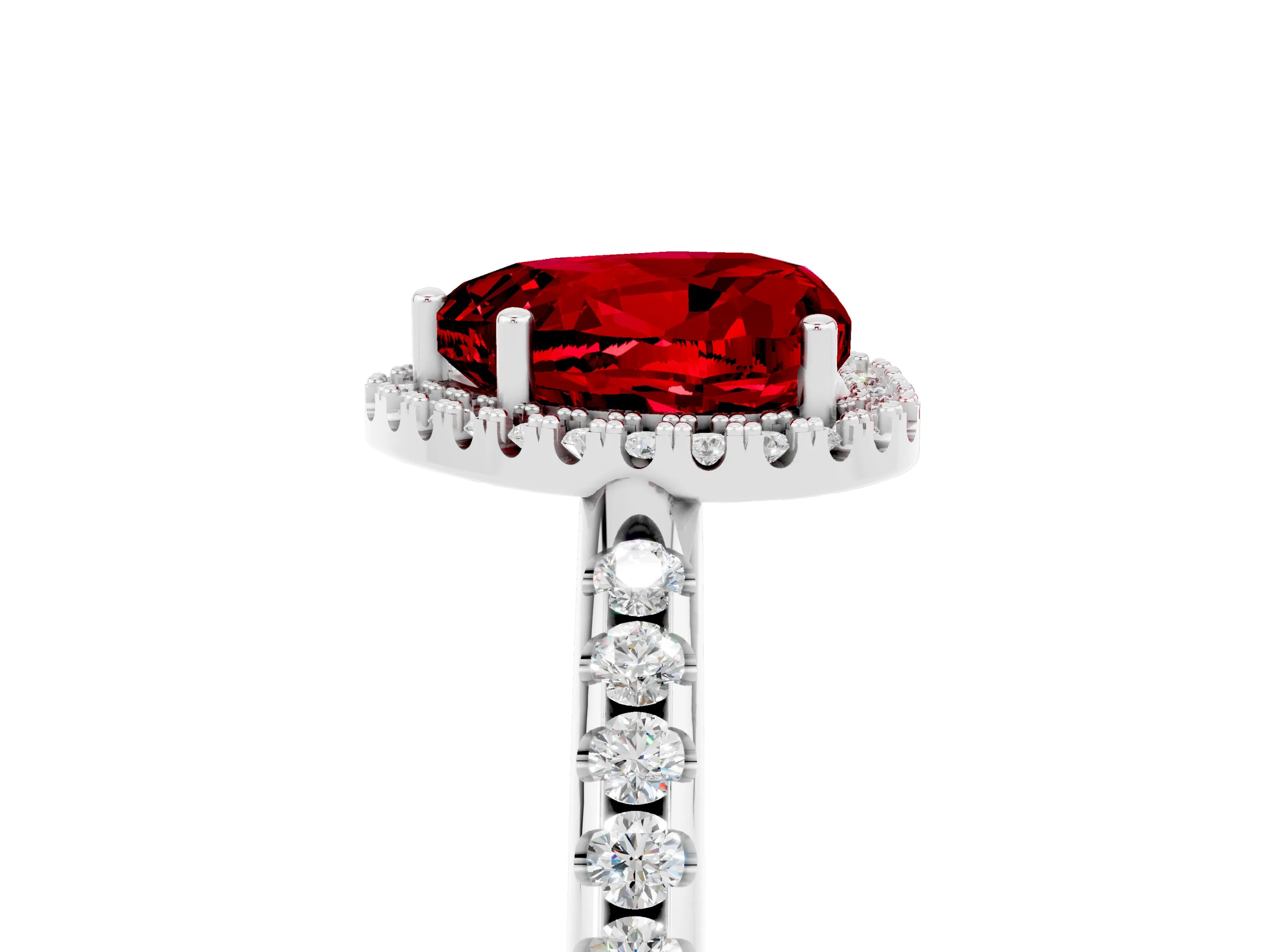 White gold Heart Cut Ruby Pavé Halo Ring with Four-Prong Setting_17