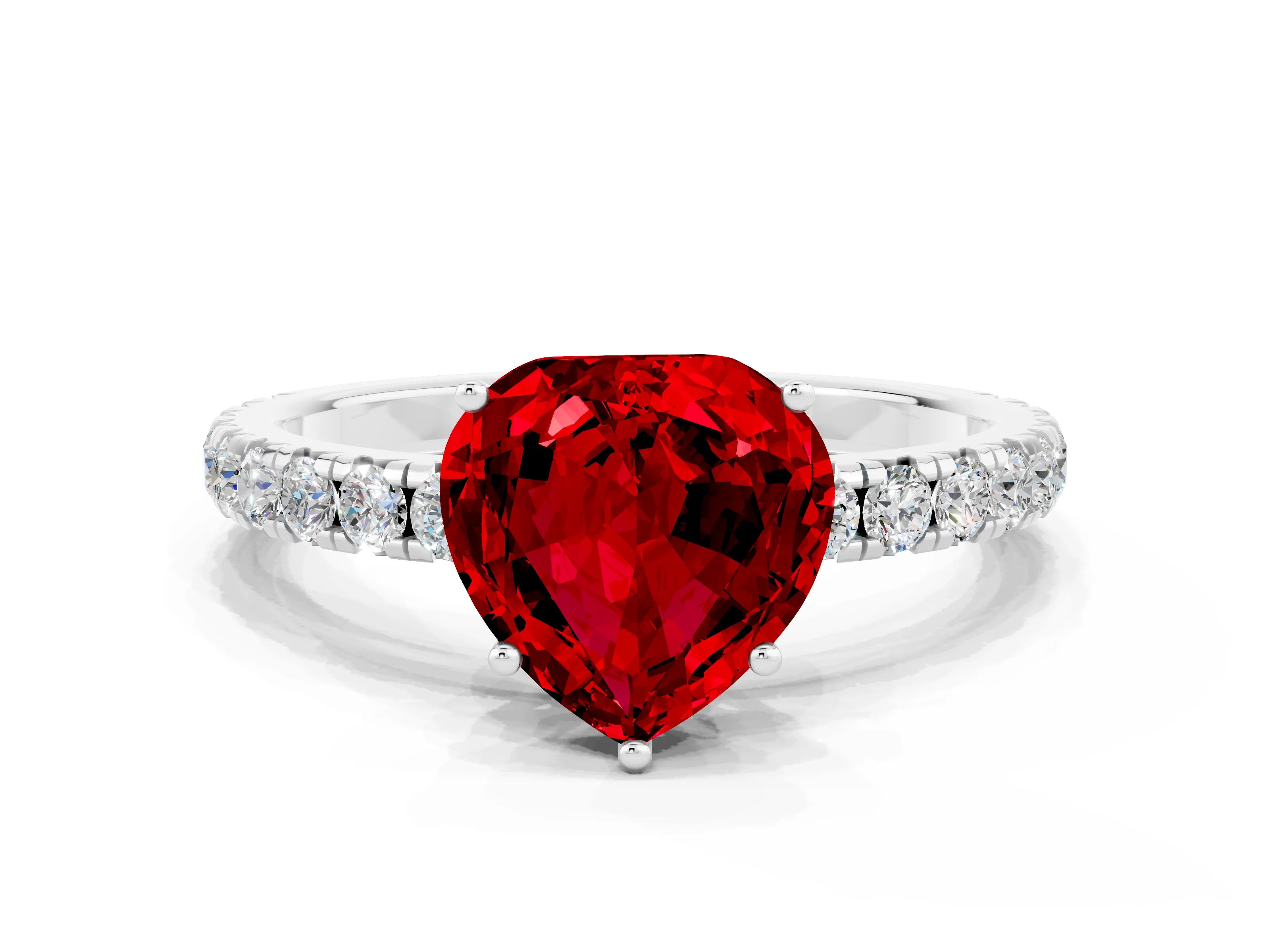 White gold Heart Cut Ruby Pavé Solitaire Engagement Ring with Four-Prong Setting_12