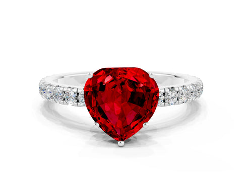 White gold Heart Cut Ruby Pavé Solitaire Engagement Ring with Four-Prong Setting_12
