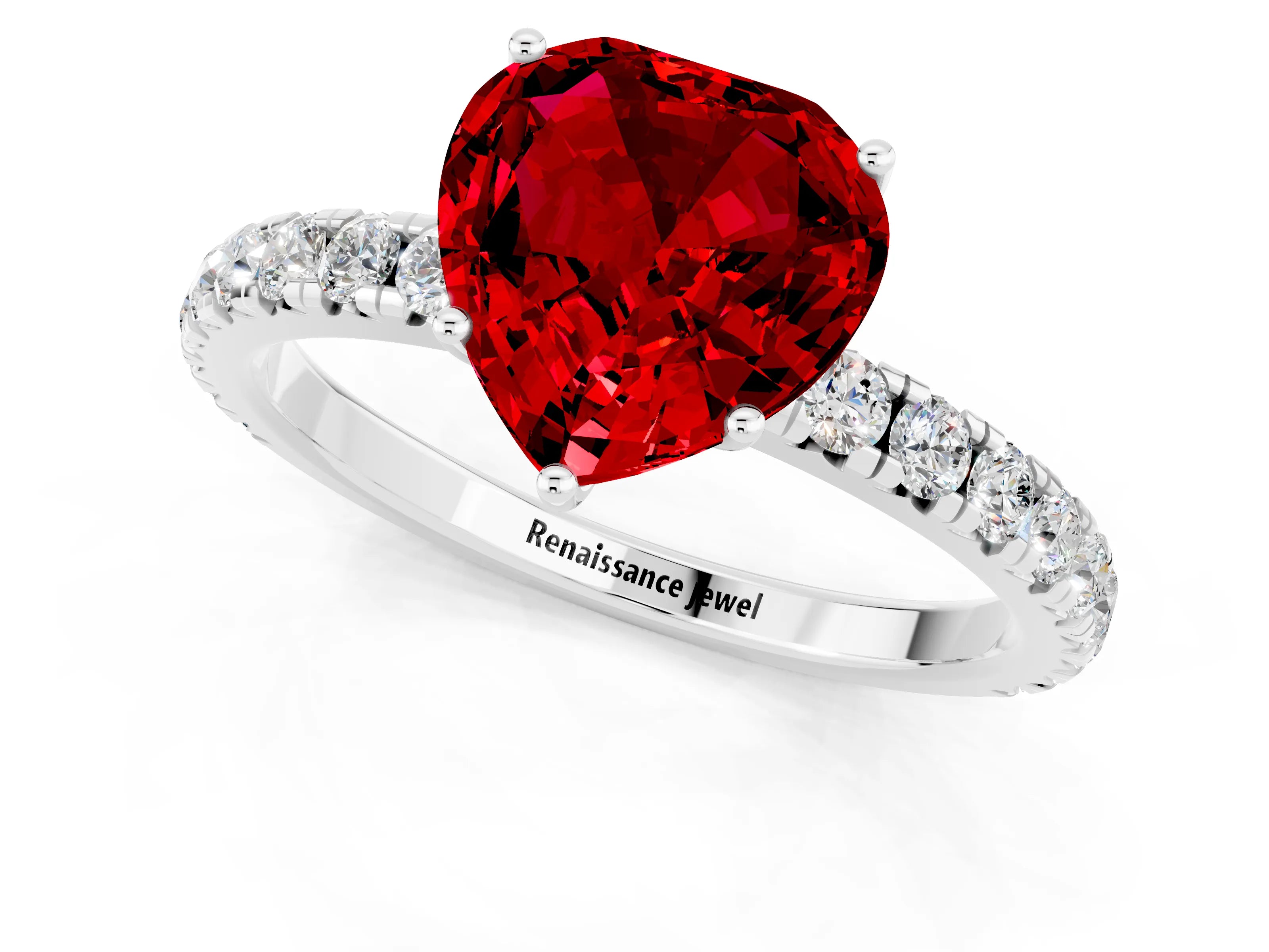 White gold Heart Cut Ruby Pavé Solitaire Engagement Ring with Four-Prong Setting_13