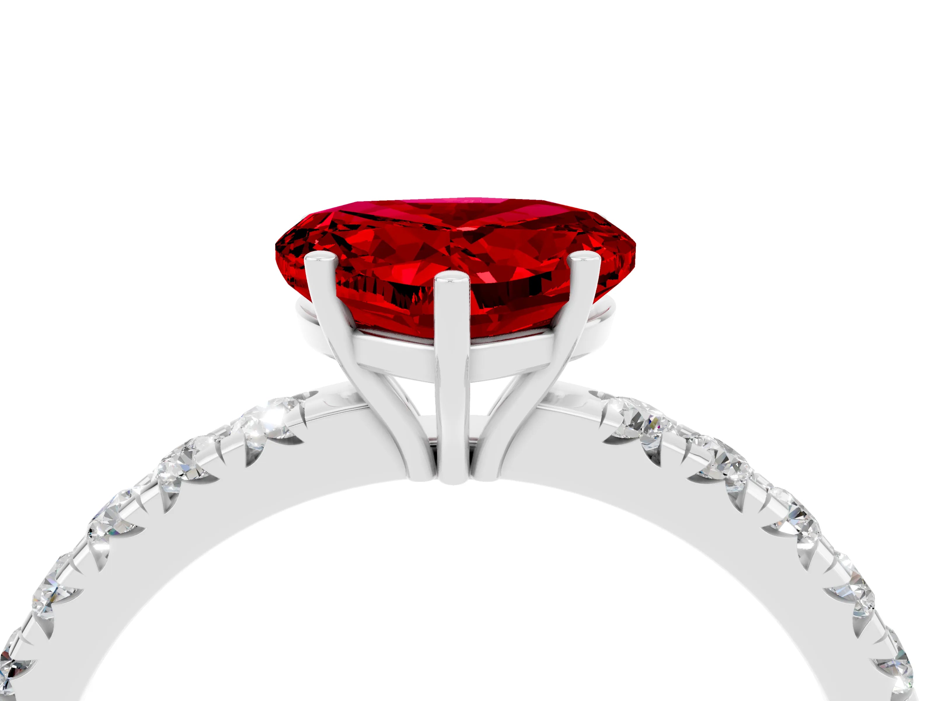 White gold Heart Cut Ruby Pavé Solitaire Engagement Ring with Four-Prong Setting_16