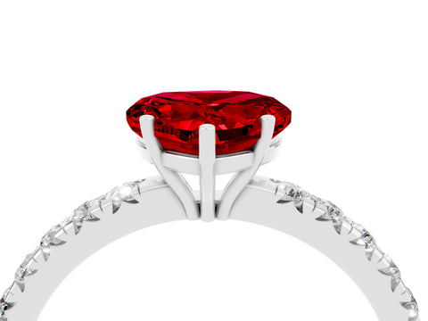 White gold Heart Cut Ruby Pavé Solitaire Engagement Ring with Four-Prong Setting_16