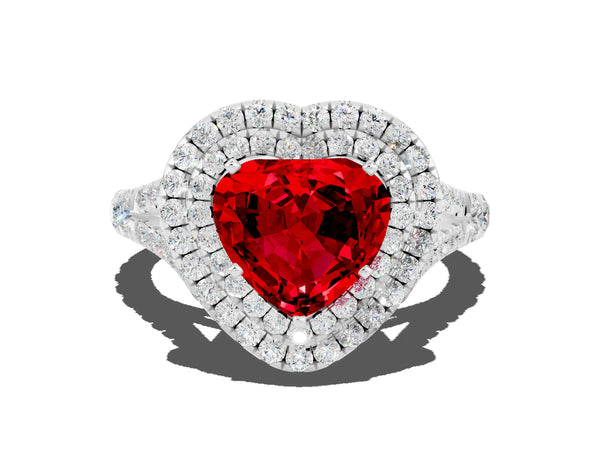 Platinum Heart Cut Ruby Pavé Split Shank Double Halo Engagement Ring