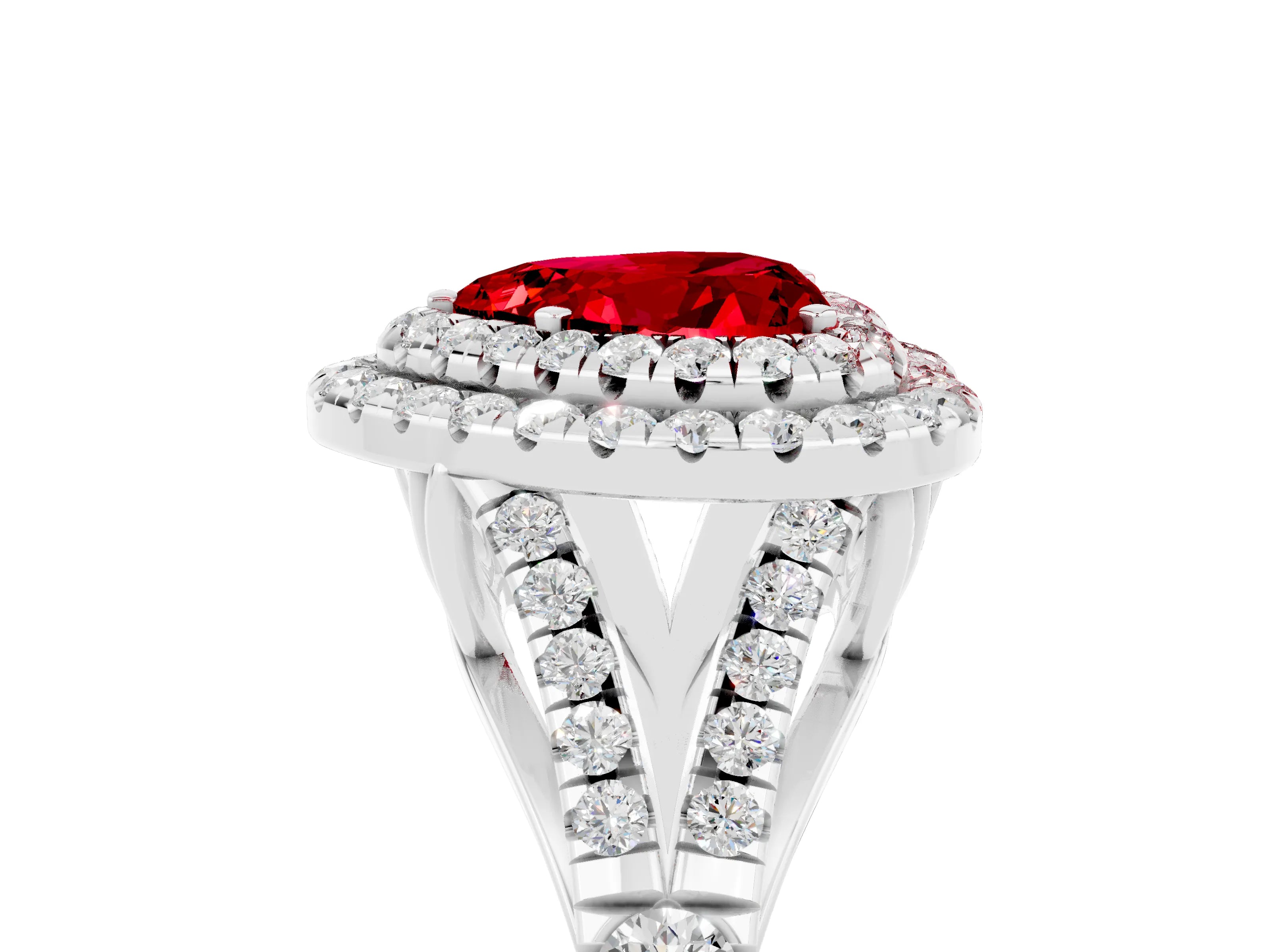 White gold Heart Cut Ruby Pavé Split Shank Double Halo Engagement Ring_5