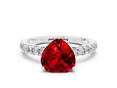 White gold Heart Cut Ruby Pave Band Solitaire Ring with Four-Prong Setting_24