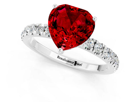 White gold Heart Cut Ruby Pave Band Solitaire Ring with Four-Prong Setting_25
