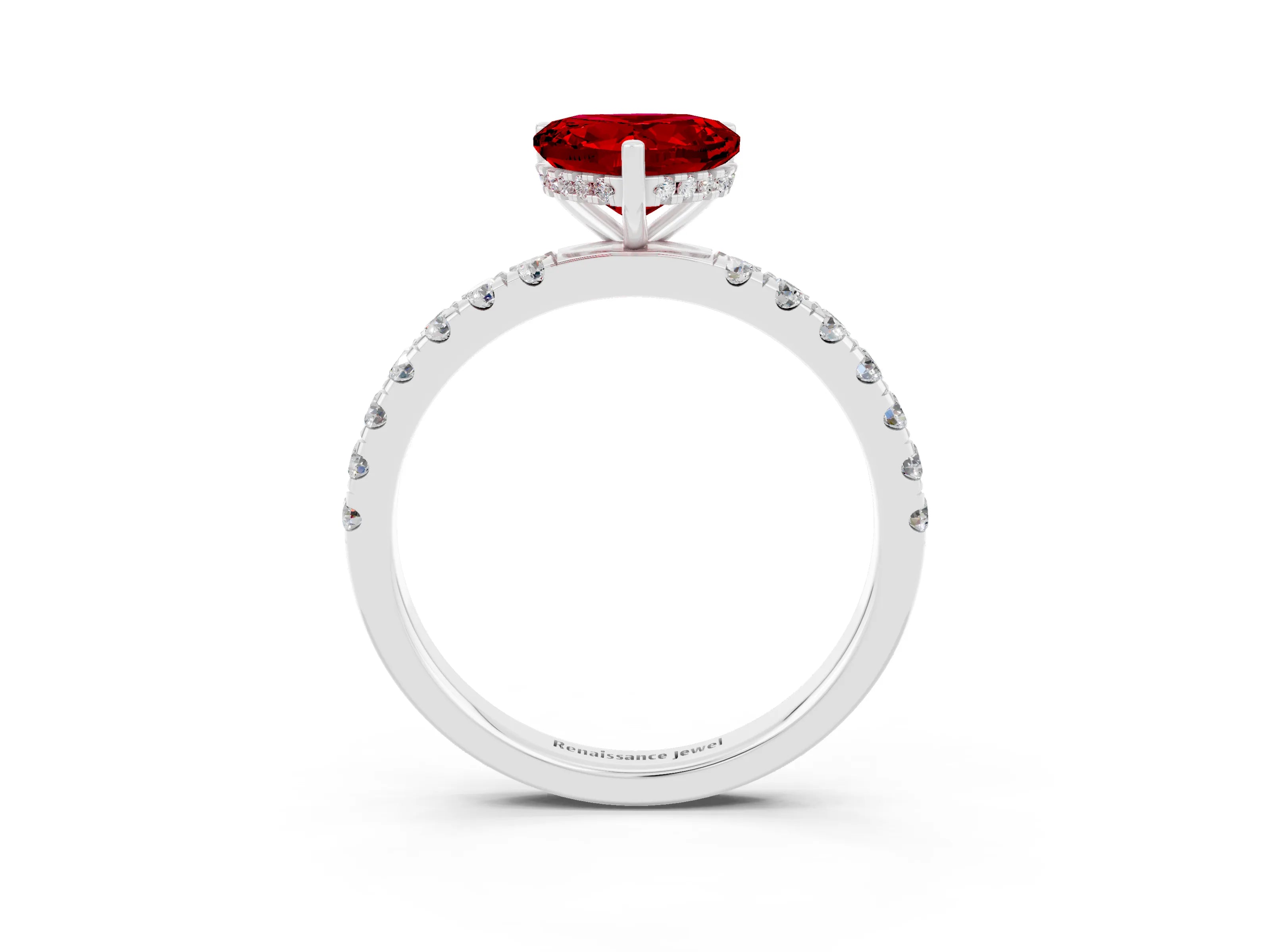 White gold Heart Cut Ruby Pave Band Solitaire Ring with Four-Prong Setting_27