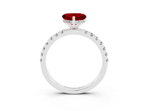 White gold Heart Cut Ruby Pave Band Solitaire Ring with Four-Prong Setting_27