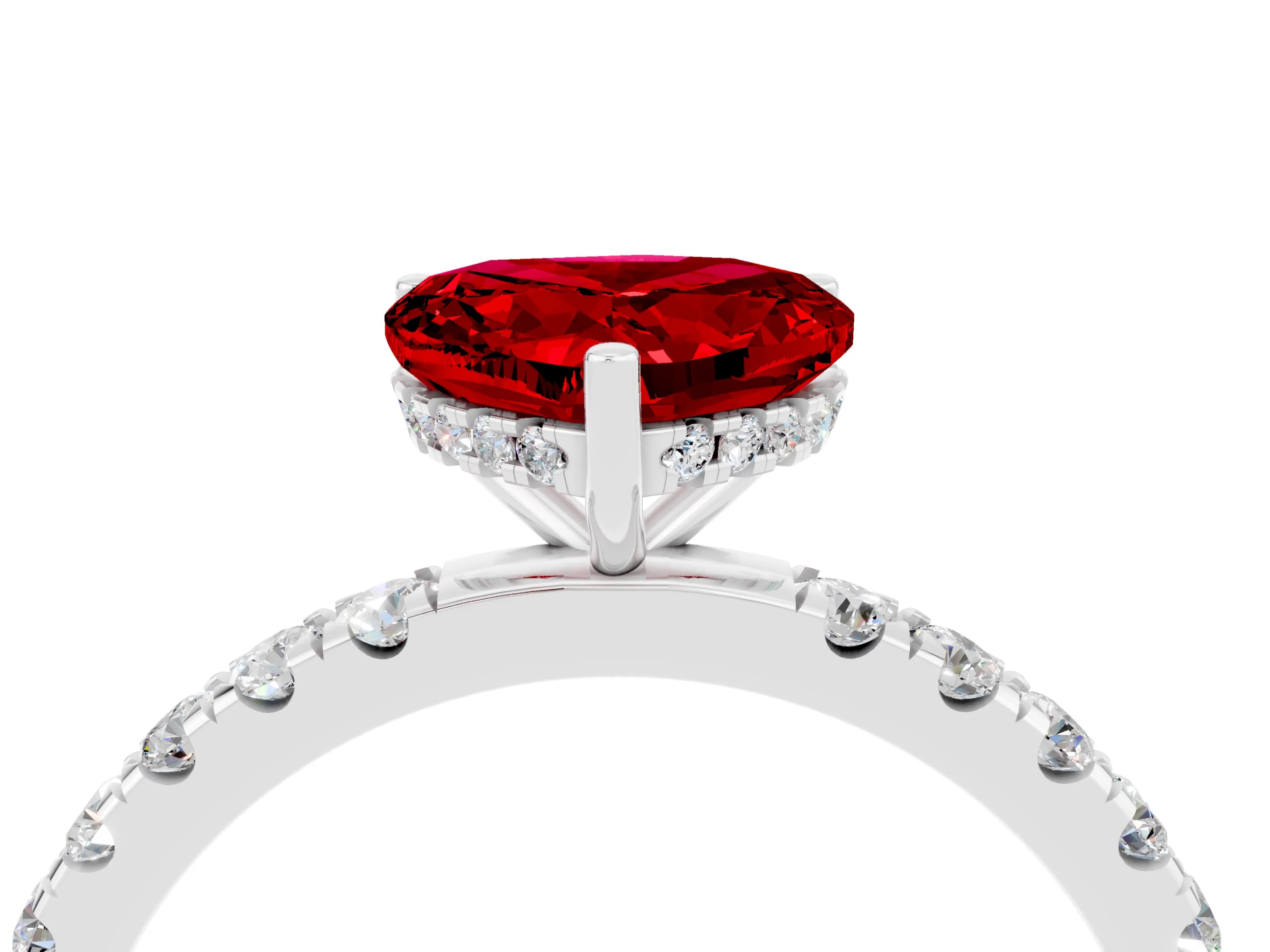 White gold Heart Cut Ruby Pave Band Solitaire Ring with Four-Prong Setting_28