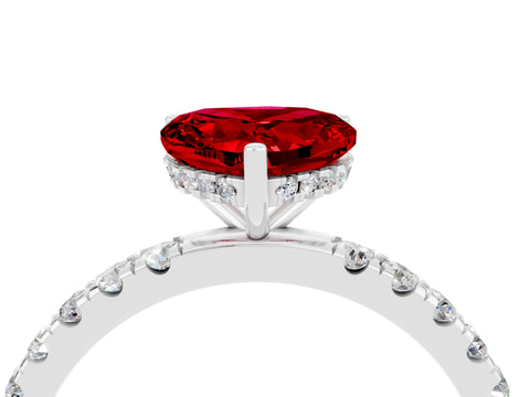 White gold Heart Cut Ruby Pave Band Solitaire Ring with Four-Prong Setting_28