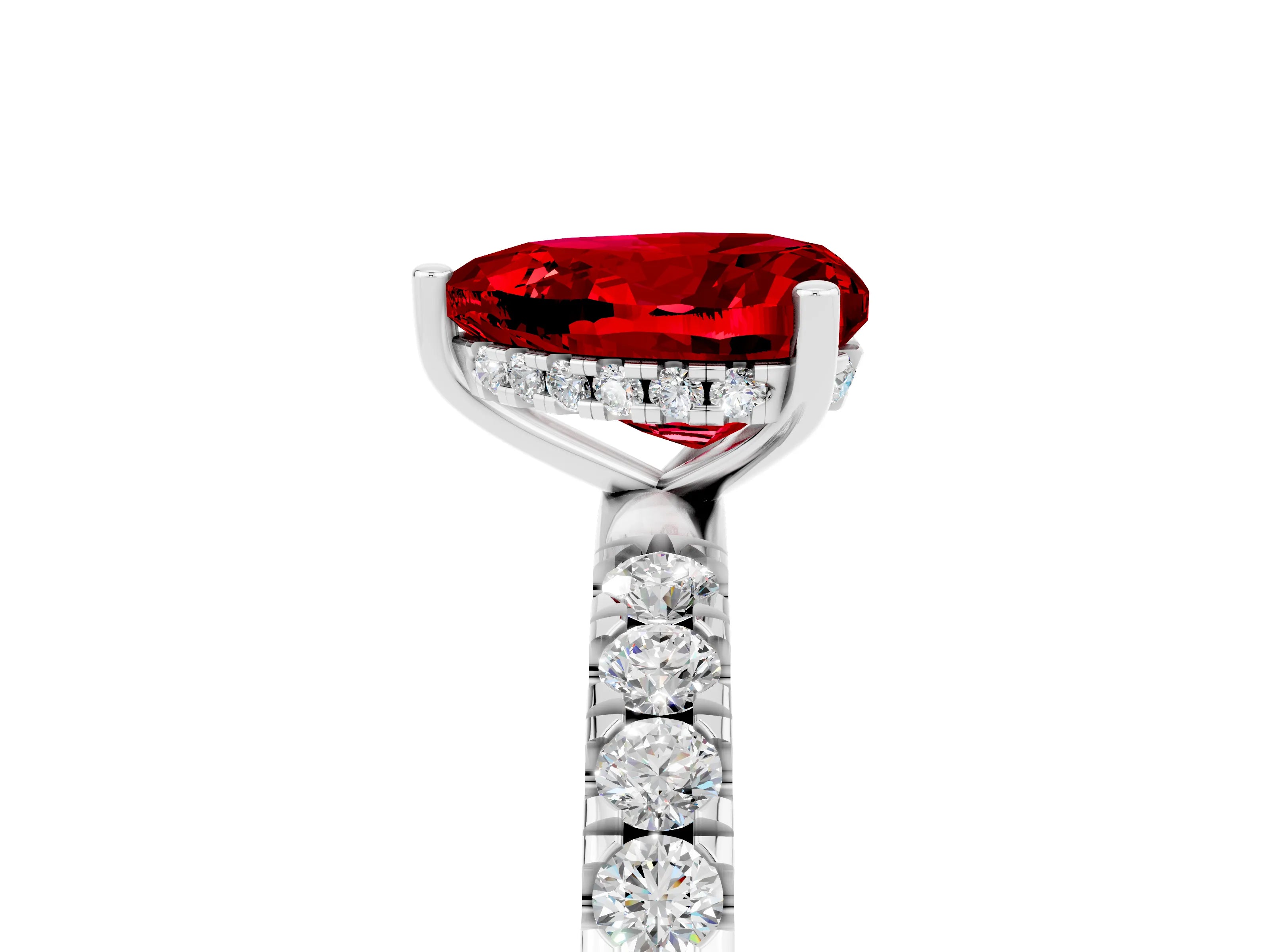 White gold Heart Cut Ruby Pave Band Solitaire Ring with Four-Prong Setting_29