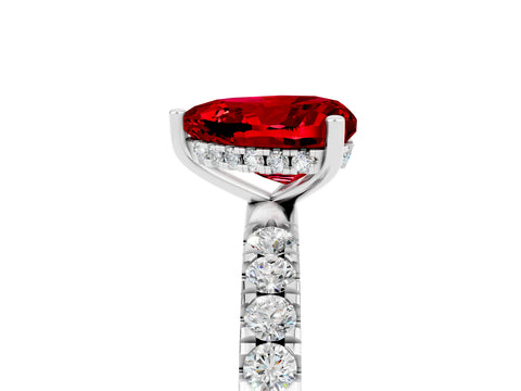 White gold Heart Cut Ruby Pave Band Solitaire Ring with Four-Prong Setting_29