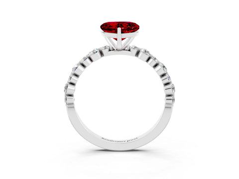 White gold Heart Cut Ruby Prong Set Engagement Ring with Pavé Band_3