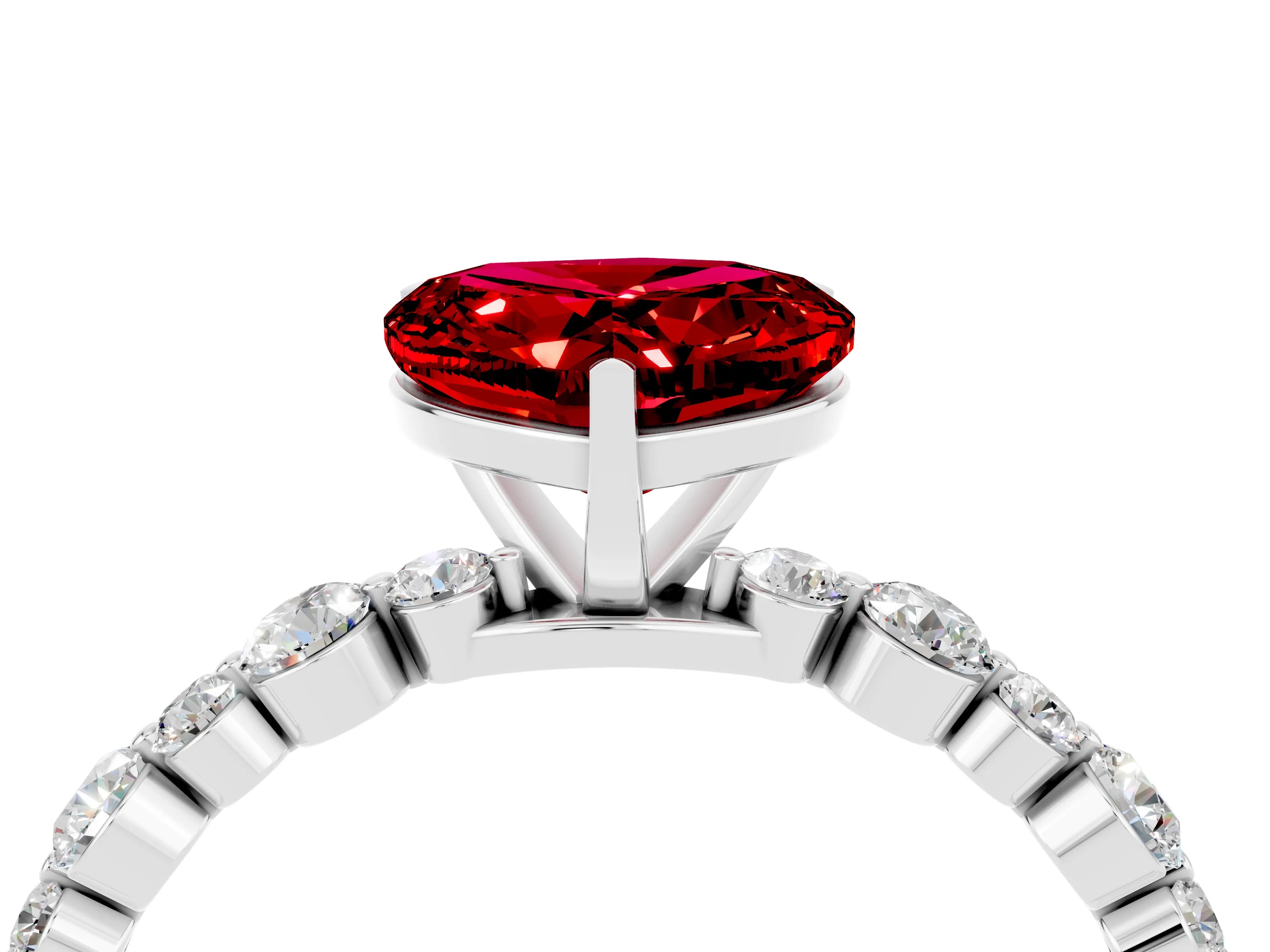 White gold Heart Cut Ruby Prong Set Engagement Ring with Pavé Band_4