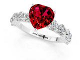 White gold Heart Cut Ruby Prong Setting with Side Stones on a Pave Band_1
