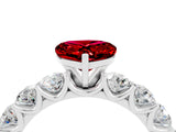 White gold Heart Cut Ruby Prong Setting with Side Stones on a Pave Band_4