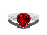 White gold Heart Cut Ruby Ring with Milgrain Pavé Band and Four-Prong Setting_12