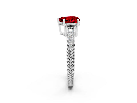 White gold Heart Cut Ruby Ring with Milgrain Pavé Band and Four-Prong Setting_14