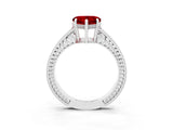 White gold Heart Cut Ruby Ring with Milgrain Pavé Band and Four-Prong Setting_15