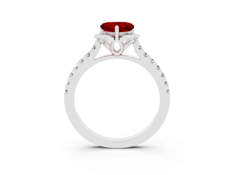 White gold Heart Cut Ruby Ring with Pavé Band and Floral Prong Setting_3