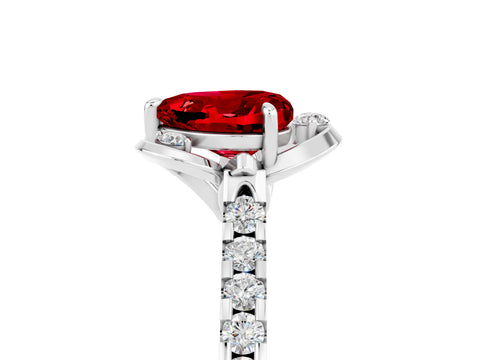 White gold Heart Cut Ruby Ring with Pavé Band and Floral Prong Setting_5