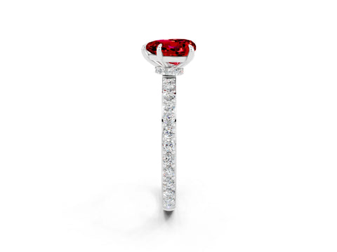 White gold Heart Cut Ruby Ring with Pavé Band and Four-Prong Setting_2