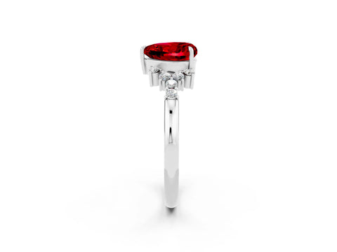 White gold Heart Cut Ruby Ring with Side Stones and Four-Prong Setting_38