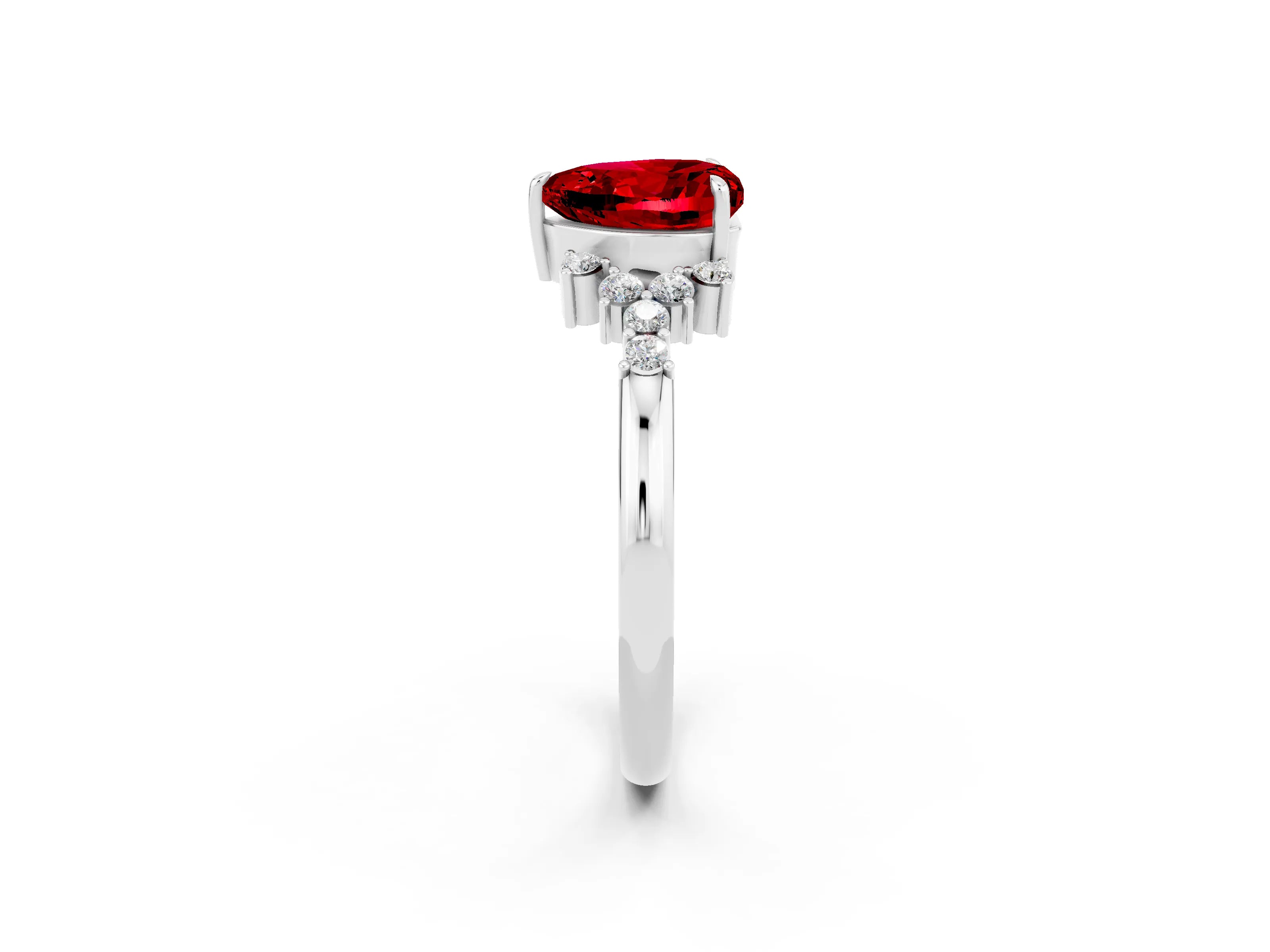White gold Heart Cut Ruby Ring with Side Stones and Four-Prong Setting_38