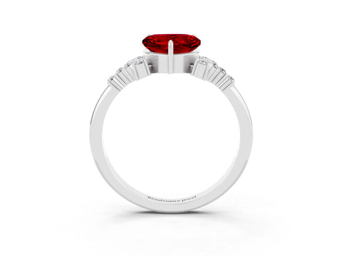 White gold Heart Cut Ruby Ring with Side Stones and Four-Prong Setting_39