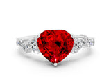 White gold Heart Cut Ruby Scattered Round Accent Ring with Prong Setting_24