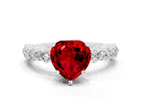 White gold Heart Cut Ruby Side Stone Solitaire Ring with Round  and Four-Prong Setting_48