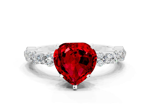 White gold Heart Cut Ruby Side Stone Solitaire Ring with Round  and Four-Prong Setting_48